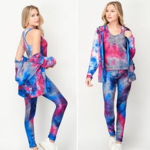 3 Piece Tie Dye zip up Hoodie/ leggings set